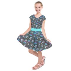 Gray & Blue Fun Unicorn Pattern Kids  Short Sleeve Dress by CoolDesigns