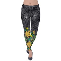 Gray Green Cannabis Marijuana Velvet Leggings