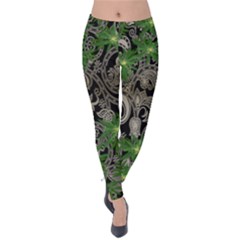 Black Green Cannabis Marijuana Velvet Leggings