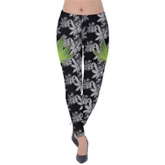 Dark Black Gray Cannabis Marijuana Velvet Leggings