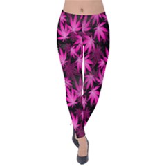 Dark Pink Cannabis Marijuana Velvet Leggings