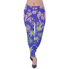 Blue Violet Cannabis Marijuana Velvet Leggings