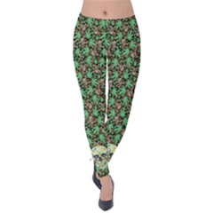 Green Dark Skull Cannabis Marijuana Velvet Leggings