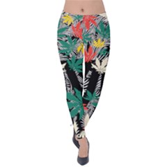 Black Colorful Pattern Cannabis Marijuana Velvet Leggings