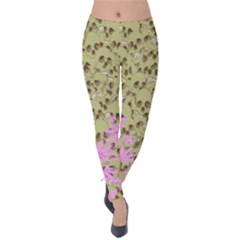 Dark Khaki Pink Cannabis Marijuana Velvet Leggings by CoolDesigns