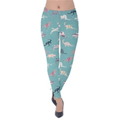 Sky Blue Dinosaur Graphic Prints Velvet Leggings by CoolDesigns