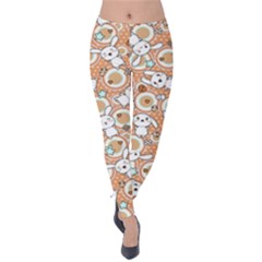 Orange Pattern Doodle Kawaii Velvet Leggings