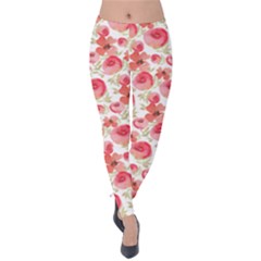 Cherry Red Flowers Velvet Leggings