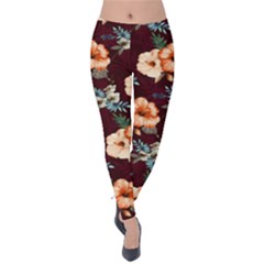 Peach Poppy Flower Velvet Leggings