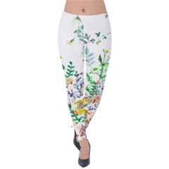 White Flowers Watercolor Velvet Leggings