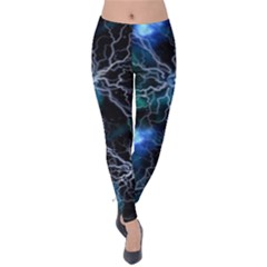 Black & Navy Thunder Velvet Leggings