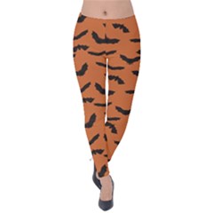 Orange & Black Halloween Flying Bats Velvet Leggings