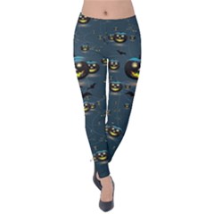 Dark Cyan Pumpkin Night Velvet Leggings