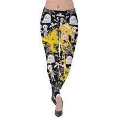 Black Splash Webs & Skulls Horror Velvet Leggings