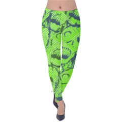 Lime Green Screaming Skulls Velvet Leggings