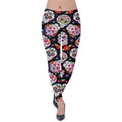 Colorful Gray Vintage Skulls Velvet Leggings