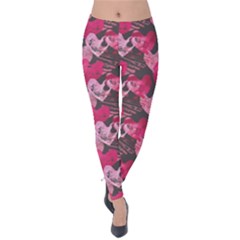 Dark Gray Pink Heart Watercolor Velvet Leggings