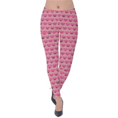 Light Pink Heart Face Velvet Leggings