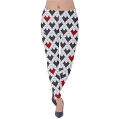 Gray White Geometric Heart Velvet Leggings