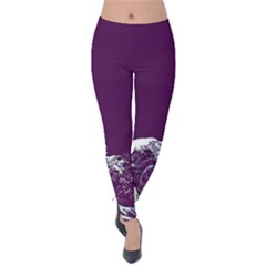 Purple Japanese Waves Velvet Leggings