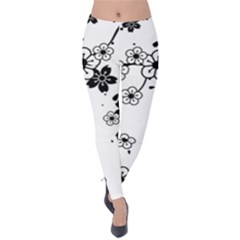 White Japanese Flower Velvet Leggings