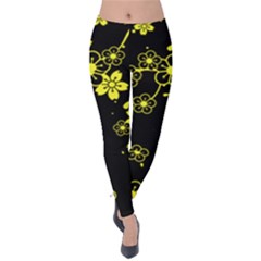 Yellow Japanese Flower Velvet Leggings