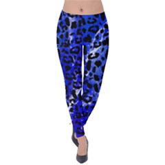 Blue Leopard Print Velvet Leggings