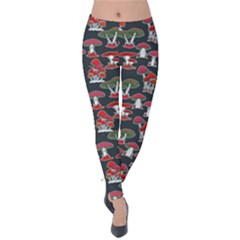 Black Mushrooms Graphic Print Velvet Leggings