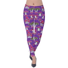 Purple Mushrooms Graphic Print Velvet Leggings