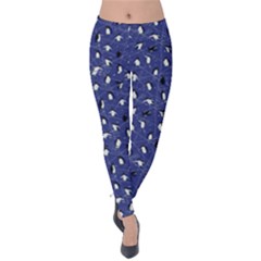 Blue Penguin Print Patterns Velvet Leggings