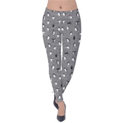 Gray Penguin Print Patterns Velvet Leggings