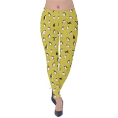 Yellow Penguin Print Patterns Velvet Leggings