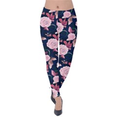 Blush Roses Floral Pattern Velvet Leggings