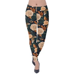 Champagne Roses Floral Pattern Velvet Leggings