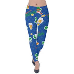 Navy Blue Shamrock St  Patricks Velvet Leggings