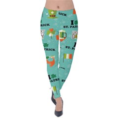 Tiffany Blue Shamrock St  Patricks Velvet Leggings