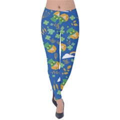 Ocean Blue Shamrock St  Patricks Velvet Leggings