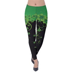 Black Swirf Shamrock St  Patricks Velvet Leggings