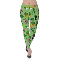 Yellow Green Shamrock St  Patricks Velvet Leggings