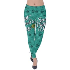 Dark Aqua Shamrock St  Patricks Velvet Leggings by CoolDesigns