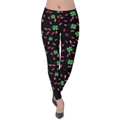 Pink Clover Shamrock St  Patricks Velvet Leggings