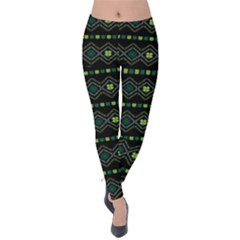 Green Tribal Shamrock St  Patricks Velvet Leggings