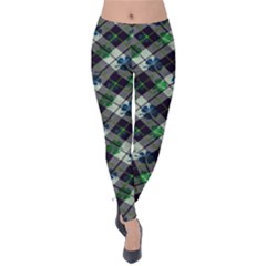 Blue Checkered Tribal Shamrock St  Patricks Velvet Leggings