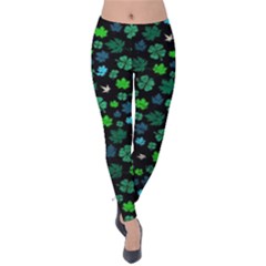 Green Black Shamrock St  Patricks Velvet Leggings