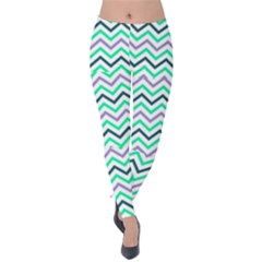 Green And Indigo Zig Zags Velvet Leggings