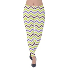 Yellow And Purple Zig Zags Velvet Leggings