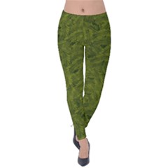 Forest Green Poinsettia Pattern Velvet Leggings