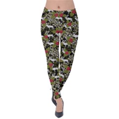 Dark Olive Poinsettia Flowers Velvet Leggings