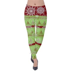 Spring Green Seamless Christmas Trees Velvet Leggings