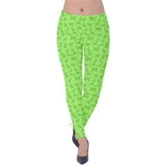 Green Kitty Cats Pattern Velvet Leggings